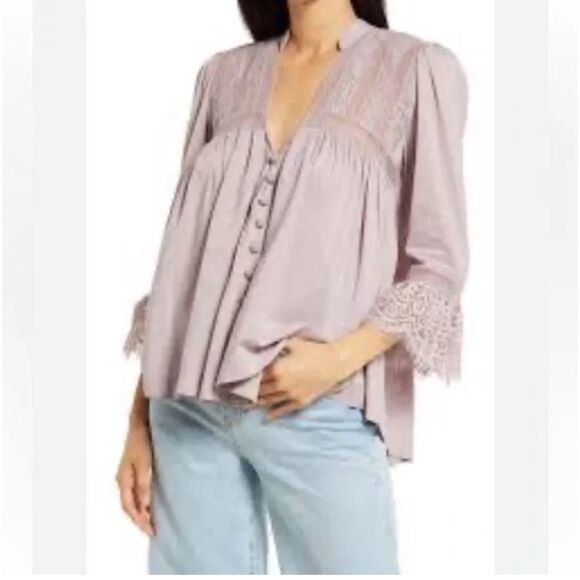 Free People Dusty Mauve Esme Embroidered Button Down, Size L, New w/ Tag $128 - Picture 3 of 6